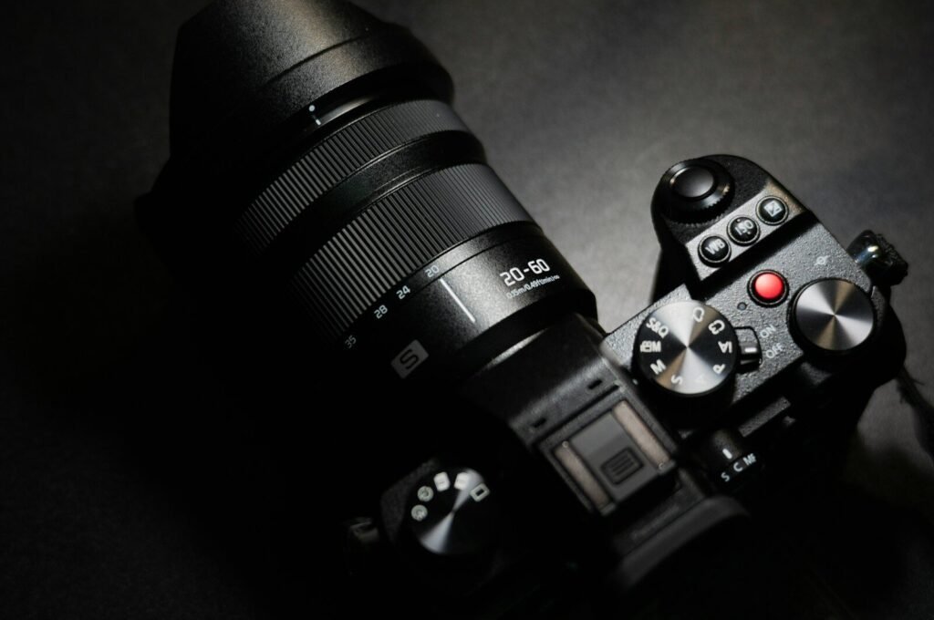 a close up of a camera on a table